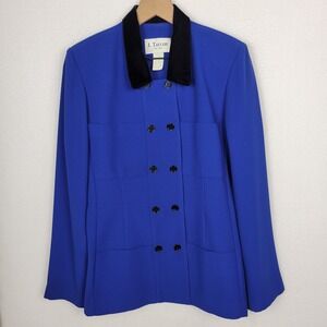 VTG J. Taylor New York Womens Jacket 10 Cobalt Blue Velvet Collar USA Classic